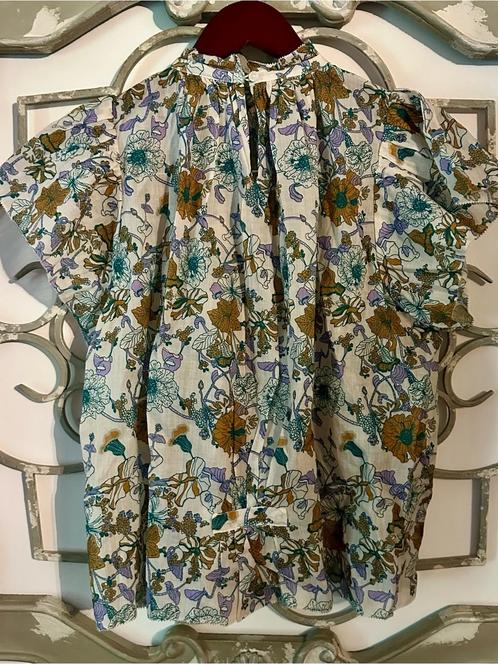 NWT Trovata Birds of Paradise Carla High-neck shirt in Violet Tendril Size XS - Picture 4 of 10